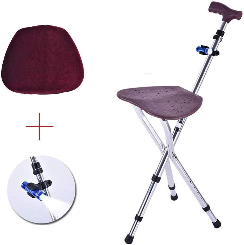 Walking Seat Stick Folding 5 Gear Adjustment Lightweight Robust Tripod Travel Chair Stool Static Loading 150Kg for Fishing Garden Camping Event Stool