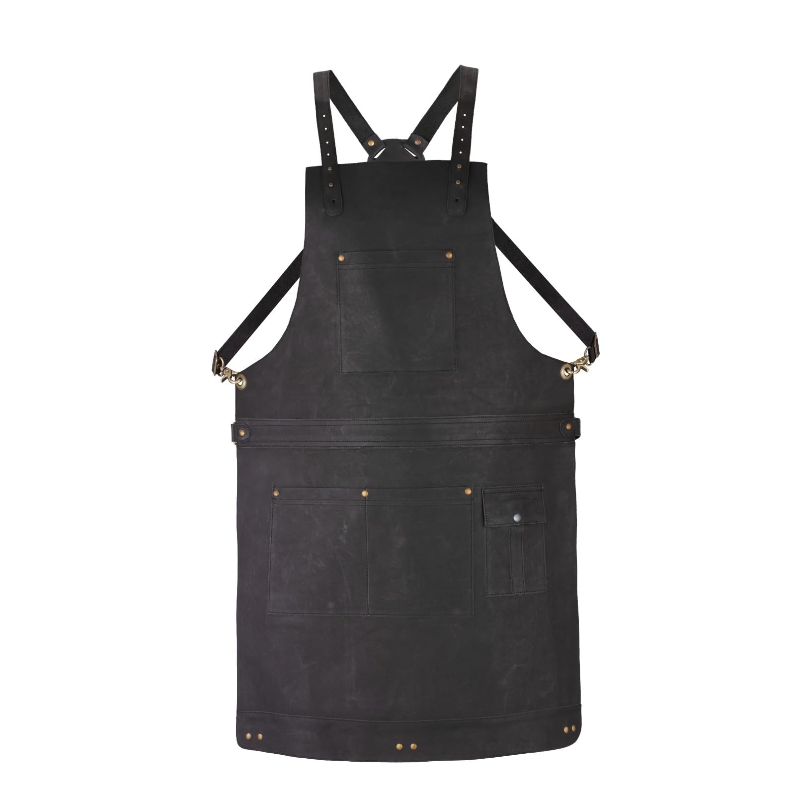 Tanner london Premium Full Grain Leather Apron, Black, Brown, Green, 3 Large Pockets, 1 Small Pocket, Crossbody Design, Unisex (Black)
