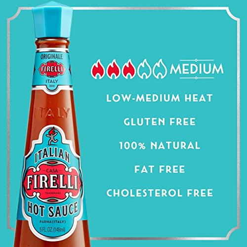 FIRELLI ITALIAN HOT SAUCE | 5OZ BOTTLE (PACK OF 1) | PERFECT KICK FOR PIZZA, RAMEN, EGGS | GREAT BALANCED FLAVOR, GLUTEN FREE, KETO, ALL NATURAL, MADE IN ITALY WITH CALABRIAN CHILI PEPPERS