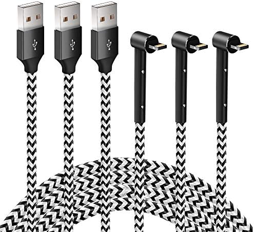 MFi Certified Video Movie Watching Cable L Bracket Design Nylon Braided Fast Charging Cable for iPhone X/XS/XR/XS MAX/8/8 Plus/7/7 Plus/6/6 Plus/5s/iPad and More (Black White, 10FT)
