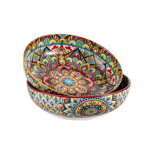 Henten Home Juego de platos hondos de pasta, 2 platos hondos de colores, 1500 ml, cuencos multiusos para sopa, fideos, espaguetis, pasta, ensalada, serie Mylo, estilo boho