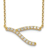 JewelryWeb 14k Solid Yellow Gold Wishbone Cubic Zirconia With 2inch Ext Necklace 18 Inch Pendant Necklace for Women