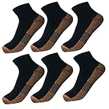 6 Pairs Copper Antibacterial Athletic Ankle Sport Socks For Men and Women (L/XL, BLACK)