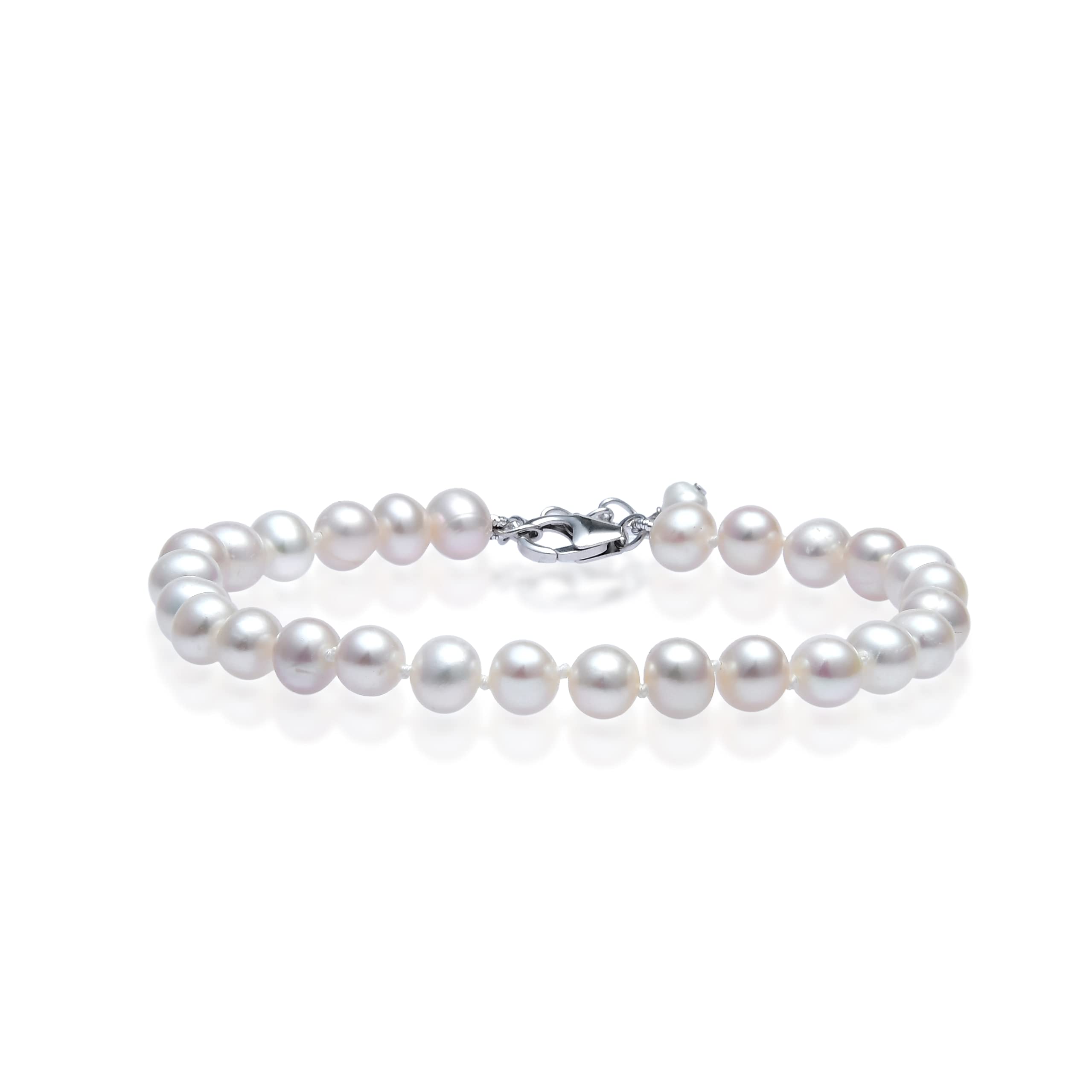 Jo & Co. 7.5 Inch (plus 1" Extension) 6mm Freshwater Potato Pearl and Sterling Silver Bracelet 925 Sterling Silver, Contemporary Packaging