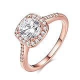 [Forever Love] Women's Pretty 18K Rose Gold Plated Princess Cut CZ Crystal Engagement Rings Best Promise Rings for Her Anniversary Cocktail Arrow Wedding Bands Haoze Collection Jewelry Rings