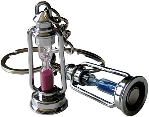 Blue &amp; Pink Hour Glass Sand Couple Keychain - His and Hers Lovers Set Key Chain