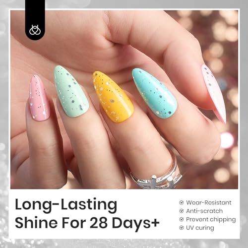 BEETLES 2 IN 1 SILVER GLITTER SEQUINS TOP COAT, 15 ML NO WIPE TOP COAT SOAK OFF UV LED GEL NAIL POLISH LONG LASTING HIGHLY SHINE MANICURE ART DECORATION SUPPLIES