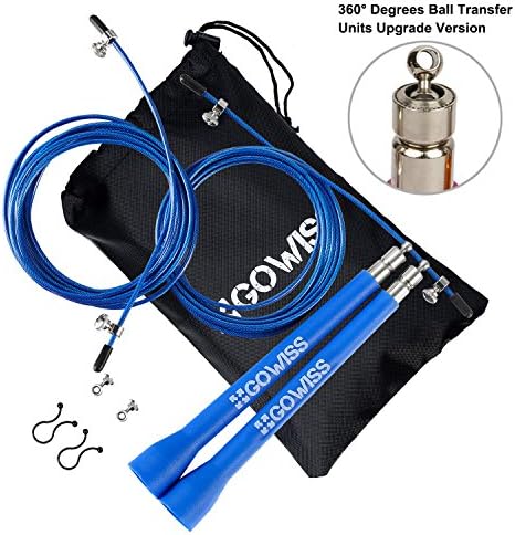 Gowiss Jump Rope - High Speed Bearing Adjustable Cable Cover with PU - Double Spare Cable & Screw Kit + Storage Bag,Boxing,Cross Training Fitness and Cardio (New Blue)