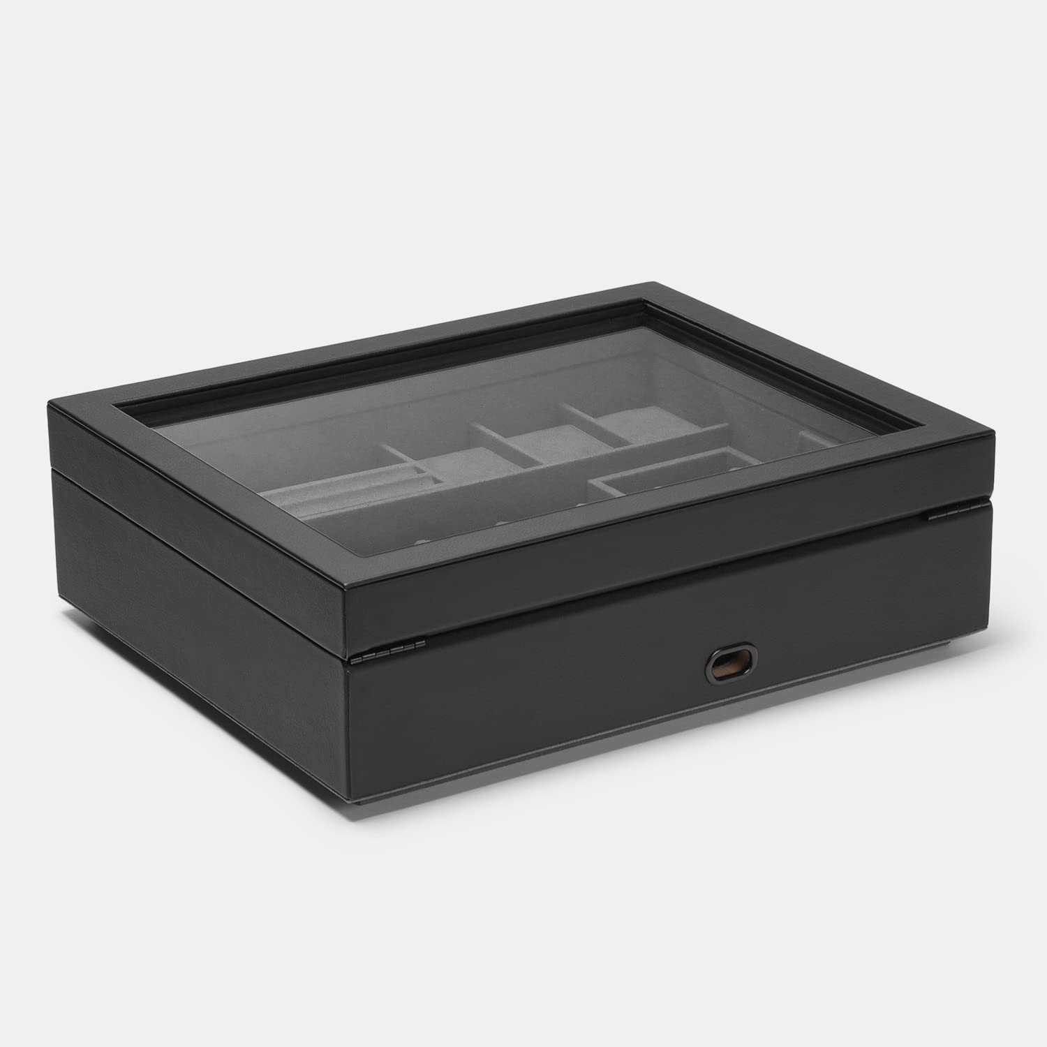 Kaviso Cache Display Valet - EDC, Blade, Watch, and Jewelry Locking Storage Case, USB Pass-through, Microfiber Lining, Faux Leather, Stackable (Valet) Black