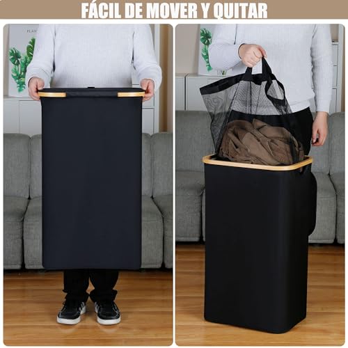 LIKYO Cesto de la Ropa Portátil Grande de 105L con Tapa Cesto de la Ropa Plegable con Tapa Ahorra Espacio en Taquillas, Dormitorios y Lavanderías, Adecuado Para Viajar, uso Doméstico（Negro）