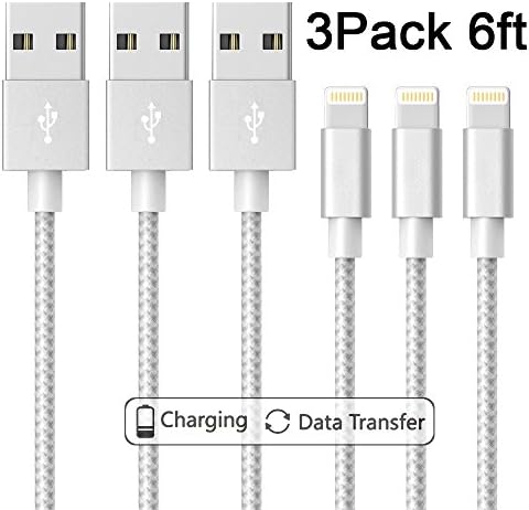 iPhone Cable, ukulili Lightning Cable 3Pack 6FT Nylon Braided iPhone Cord to USB Charging Charger for iPhone 7/7 Plus/6/6 Plus/6S/6S Plus,SE/5S/5,iPad,iPod Nano 7 (Gray&amp;White)