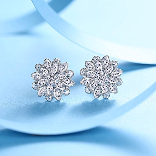 EleQueen 925 Sterling Silver Full Cubic Zirconia Bridal Flower Stud Earrings 15mm Clear.