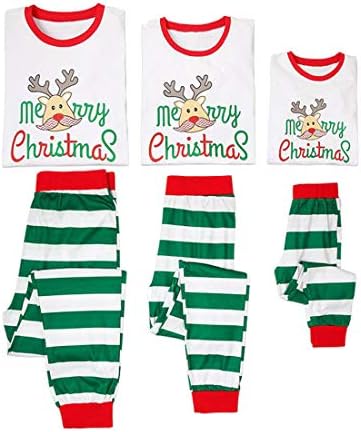 Family Matching Christmas Reindeer Pajamas Set, Green Long Sleeve Deer Tops Striped Pants Pjs Holiday Sleepwear
