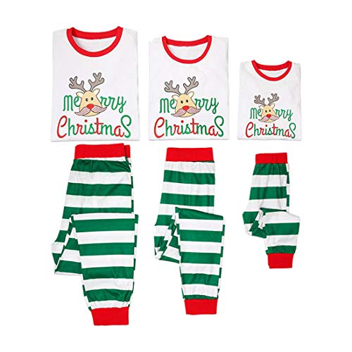 Family Matching Christmas Reindeer Pajamas Set, Green Long Sleeve Deer Tops Striped Pants Pjs Holiday Sleepwear