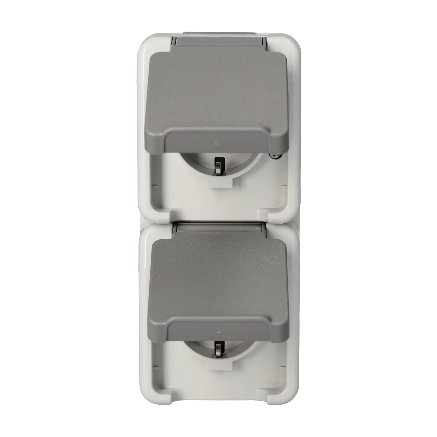 Merten MEG2329-8029 Schuko double socket Aquastar vertical AP WG IP44, 1 piece, light grey