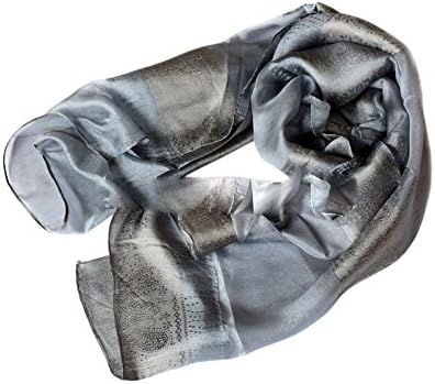 Elegant Silver Gray 100% Silk Women's Fashion Print Soft Long Wrap Shawl