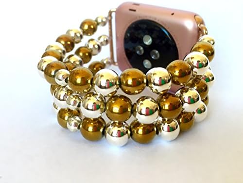 The Original BandyLand™ Beaded Apple Watch Stretch Band - 38mm or 42mm Silver And Gold Beaded Apple Watch Band. Customized to Fit. Made in and shipped from the USA.