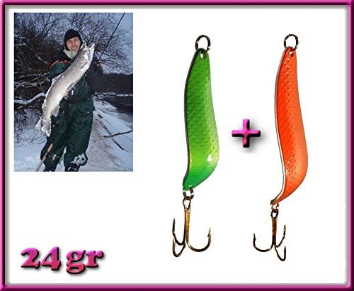 Toxic Irony green + Toxic Irony red spoon lures / spinner baits / fishing bait spinners for fresh & salt water. 24g. Professional spoon-baits!!!