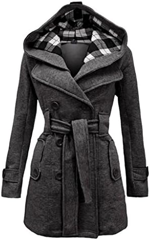 Women's Warm Fleece Hooded Double Breast Jacket with Belt Coat