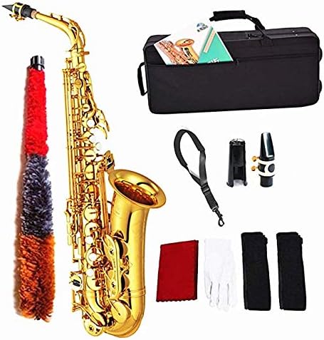 Eb Alto Sax Tuner Case Mouthpiece 10 Reeds GOLD Lacquer E Flat Saxophone Neck Strap for Beginners Adult Case Suitable for Band School Performances