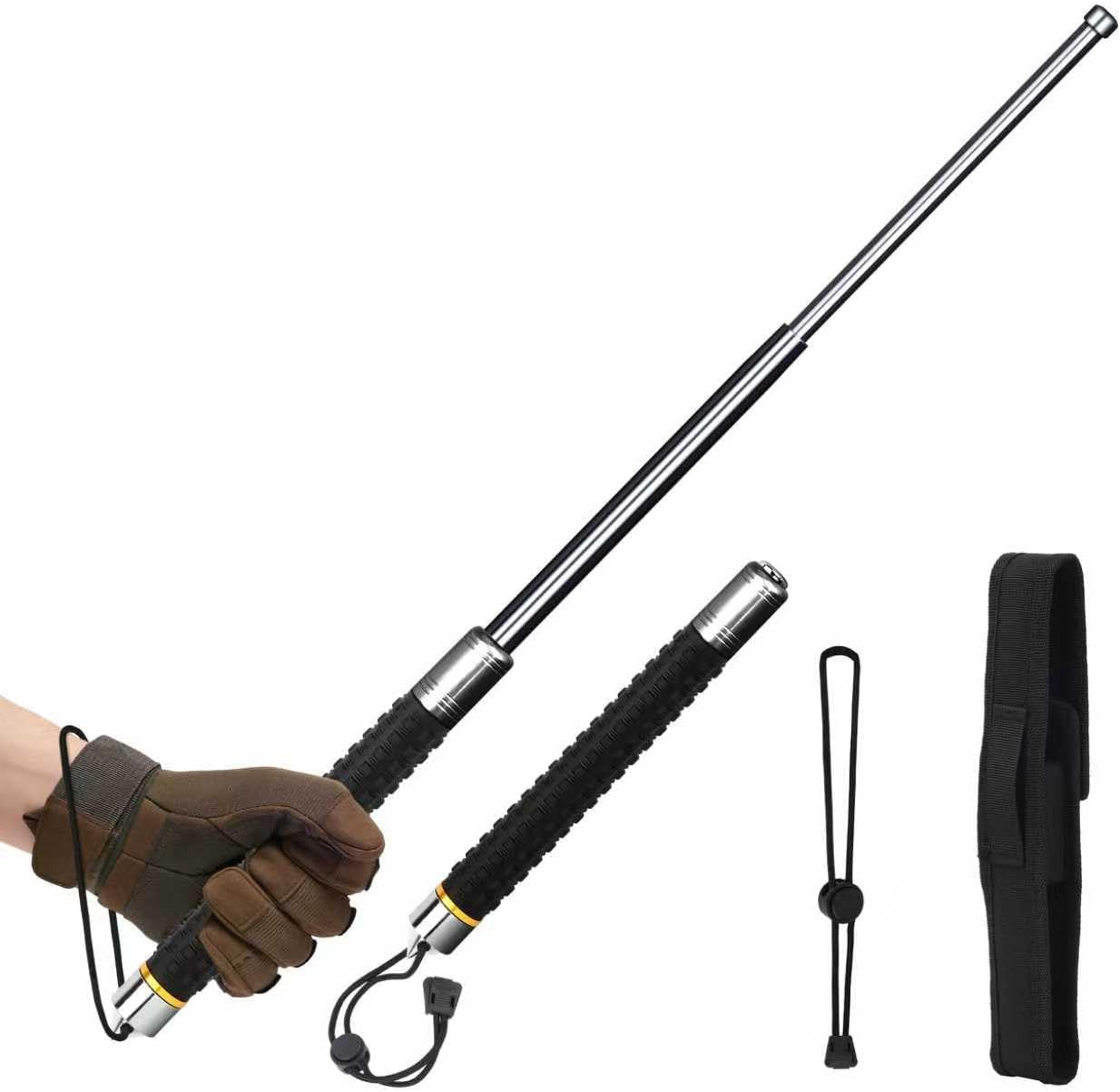 26-Inch Heavy-Duty Tire Thumper – Black Stainless Steel Baton with Ribbed Handle and Wrist Lanyard – Truck Tire Pressure Checker, Glass Breaker, Self-Defense, and Utility Tool