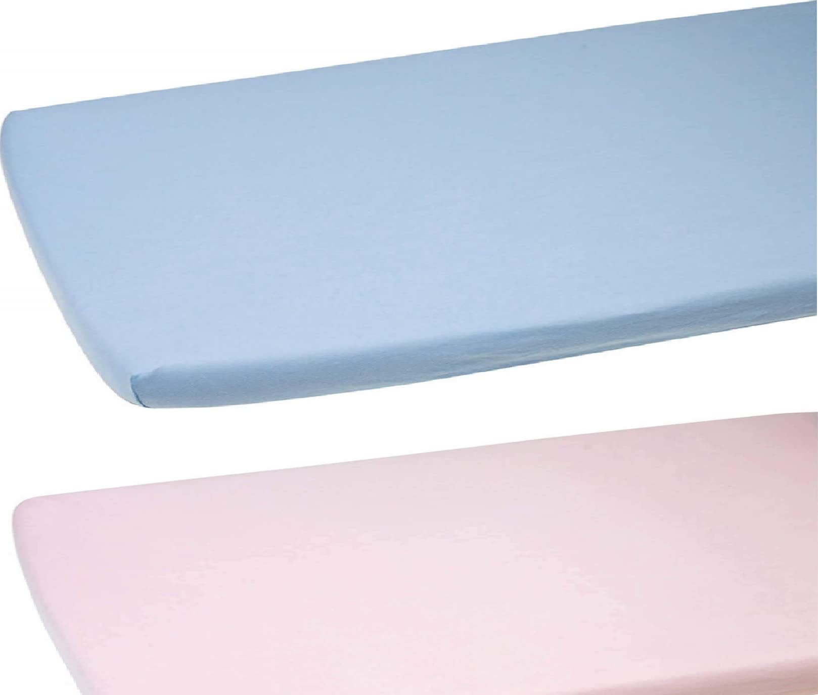 Dudu N Girlie - Cot Bed Sheets 140 x 70 Fitted - Jersey Cotton Hypoallergenic Cot Bed Bedding Fully Elasticated Skirt Breathable Easy Care - (Pack of 2, Blue & Pink)