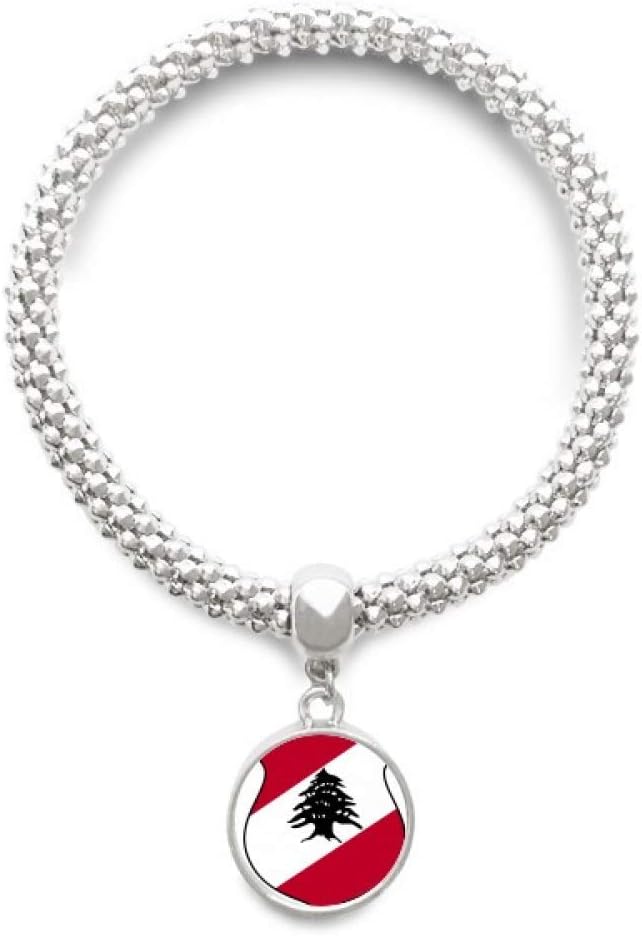Womens Lebanon Asia National Emblem Sliver Bracelet Round Pendant Jewelry Chain