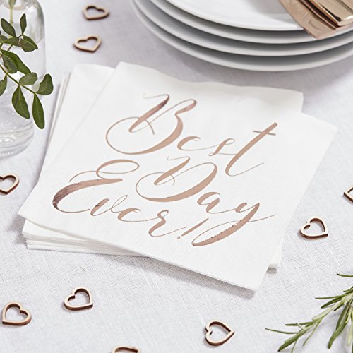 Ginger Ray Best Day Ever Rose Gold Paper Wedding Napkins 20 Pack Beautiful Bota…