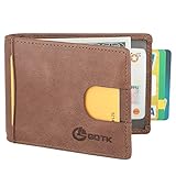 RFID Blocking Bifold Slim Genuine Leather Thin Minimalist Front Pocket Wallets for Men Money Clip (Coffee)