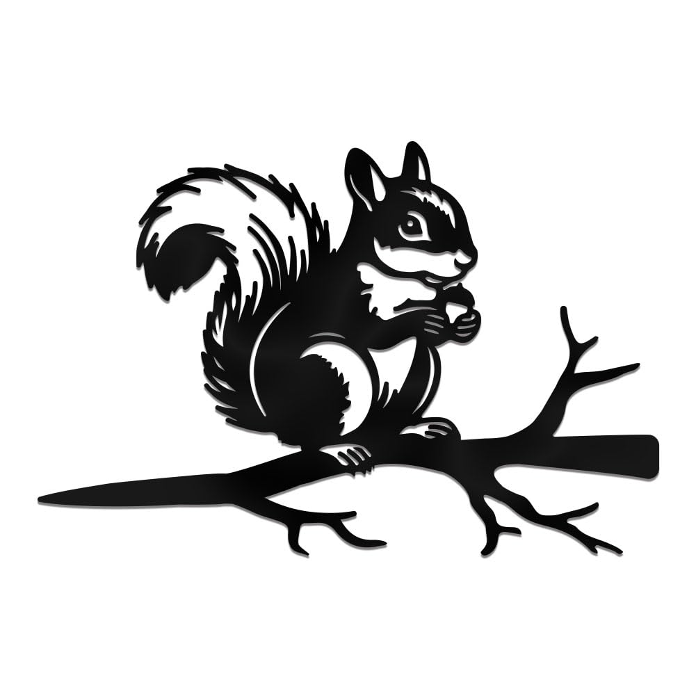 WADORN Squirrel on Branch Metal Yard Art Decor, Squirrel Stainless Steel Outdoor Tree Silhouette Stake for Tree Yard Garden Patio Animal Outdoor Decor Gift for Housewarming Home Art Decor