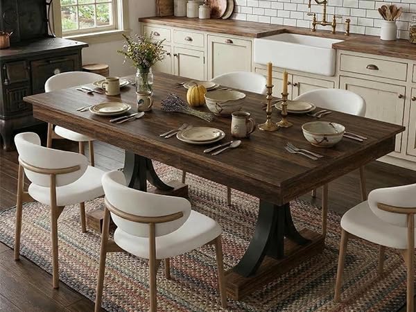 Photo 1 of ****DAMAGED**Garvee 71-Inch Wooden Kitchen Table with Two Drawers, Large Dining Table for 6-8 w/Large Tabletop & Sturdy Frame, Rectangular Dining Table with Double Pedestal, for Kitchen, Dinner