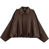 Bnigung Womens Faux Suede Bomber Jacket Casual Lapel Pilot Cropped Coat Oversized Motorcycle Jackets 2025 Outerwear