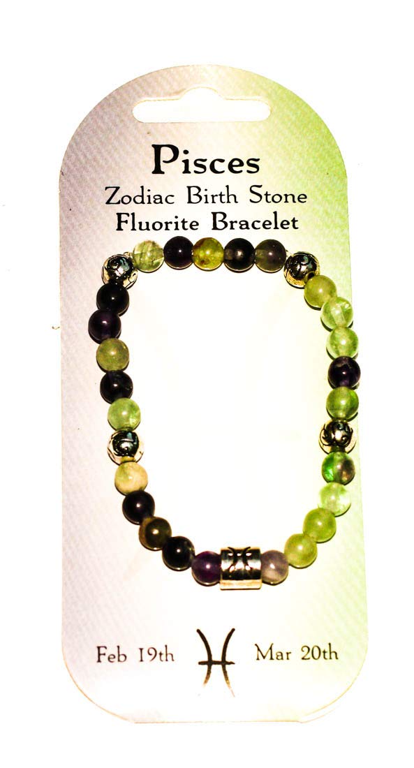 British Fossils Zodiac Fluorite Crystal Birth Stone Bracelet - Pisces