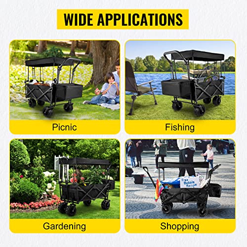 Happbuy Extra Large Collapsible Garden Cart with Removable Canopy