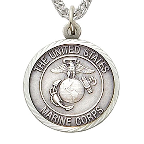 Sterling Silver United States Marine Corps Medal with Christ Cross Back, 3/4 Inch