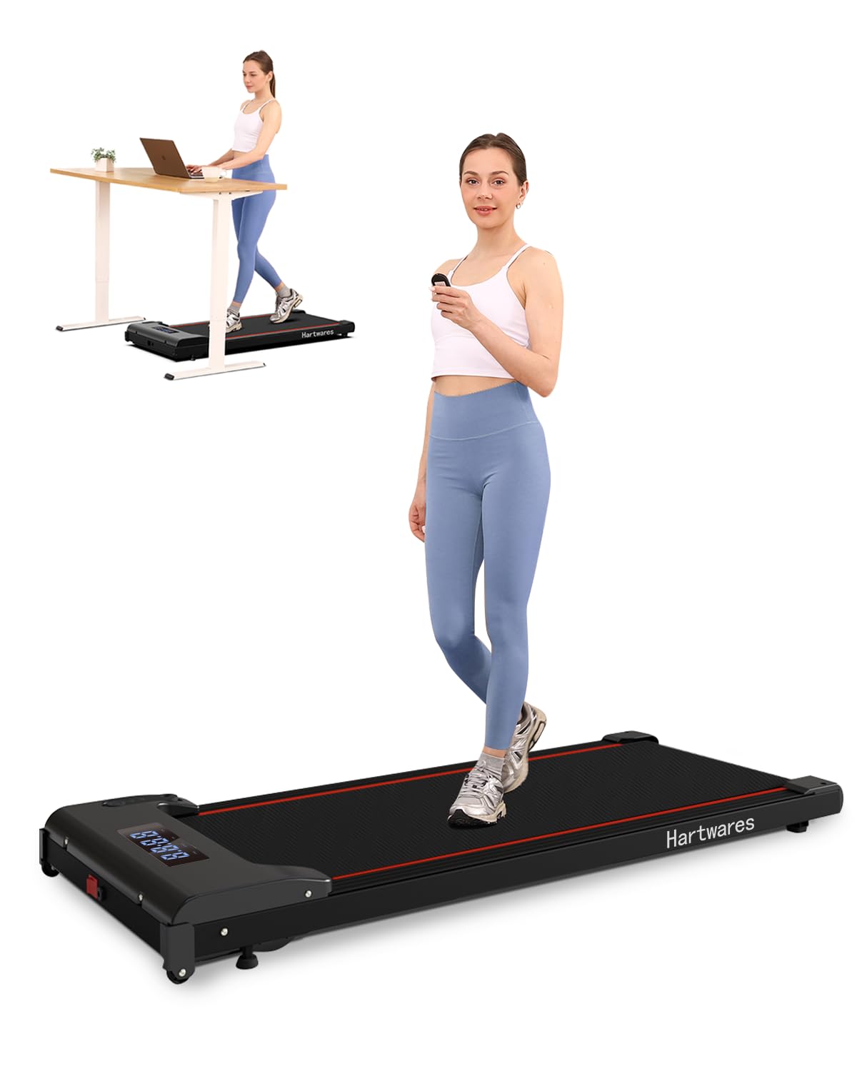 Photo 1 of Hartwares Walking Pad Under Desk Treadmill for Home 2 in 1 Portable Small Treadmill with Remote Control, 2.5HP Brushless Motorized Running Jogging Machine, 265 Lbs Capacity Compact Design