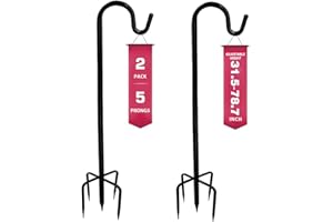 GBVUGY Shepherds Hook for Outdoor, Heavy Duty Bird Feeder Pole with 5 Base Prongs,Adjustable Garden Hanging Stake for Solar Light Plant Hanger Wedding Decor, Matte Black (78.7INCH, Single-Head)