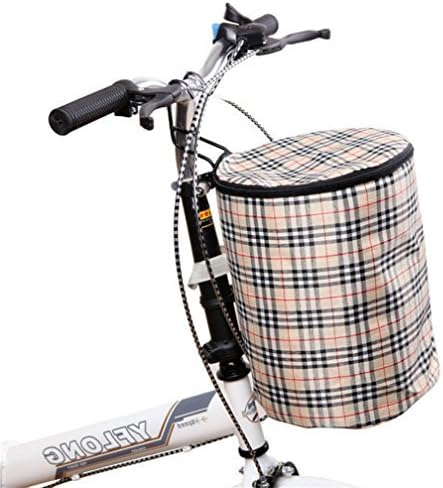 10L Folding Front Canvas Bike Basket Handlebar Storage Basket Carrier Solid Bucket with Cover (Off W Round)