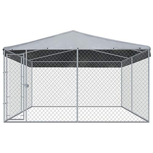 Festnight Outdoor Hundezwinger mit ?berdachung Hundehütte Hundek?fig Hundehütte Hundehaus Tierlaufstall Freilaufgehege Verschlie?bares Riegelsystem für Hunde 382x382x225 cm – Bild 3