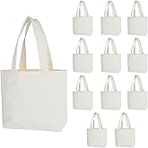 Small Canvas Tote Bags, 12PCS 8.7x7.9x2.7 Inch Canvas Tote Bags, Reusable Blank Grocery Bags for Painting DIY Gift Sack Goody Bulk Grocery