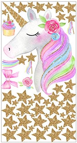SMTD Horse Unicorn Sticker with Rainbow&Clouds&Moon&Star Decal Baby Girls Bedroom Home Decor Children Multi Color Cute Durable Wall Stickers KSD8804