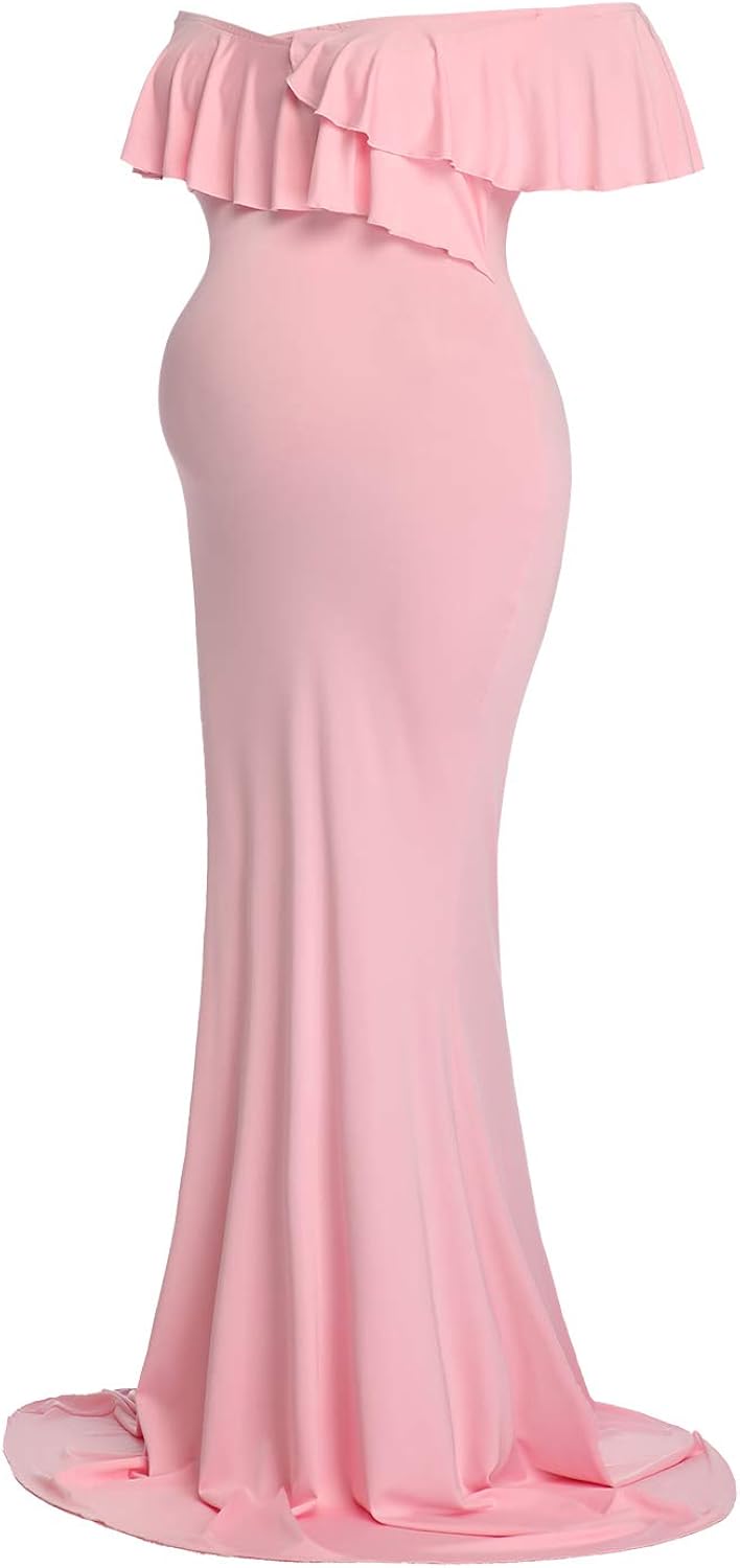 Maternity Dress for Photography Off Shoulder Long Sleeve Chiffon Gown Split Front Maxi Pregnancy Dresses for Photoshoot at  Women’s Clothing store