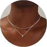 Layered Initial Necklace for Women 18K Gold Plated Stainless Steel Layer Letters Necklace Gold Initial Tiny Letter Pendant Personalized Name Necklace