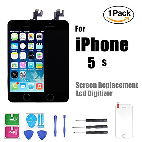 iPhone 5S LCD Touch Screen Digitizer Replacement Full Assembly With Tools Kit +Home button + Camera (Black)