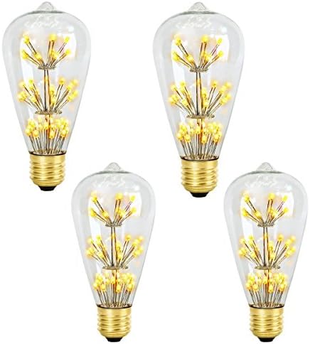 4 Pack Vintage LED Light Bulbs,AMZSTAR ST64 3W E27 Dimmable LED Lamp Glass Retroe Bulb Edison Firework Bulbs for Christmas Party Decoration, Warm White 2200K