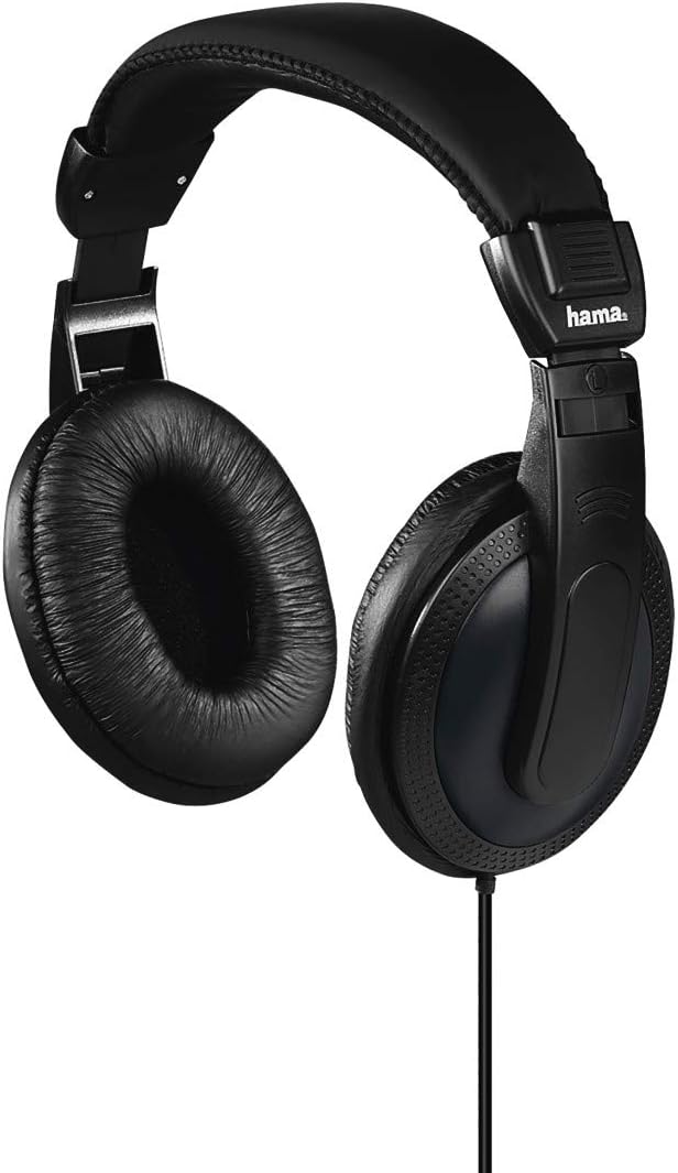 Hama Wired Over-Ear TV Headphones, One Sided 6m Long Cable, Volume Control, Black, Over Ear
