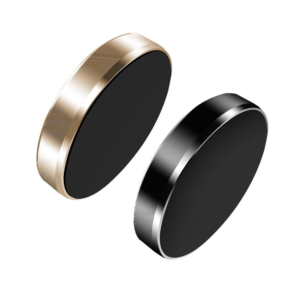 2pcs Magnetic Car Phone Holder,Universal Wall Desk Metal Magnet Sticker Mobile Stand Phone Holder Car Mount Support (Black+Gold)