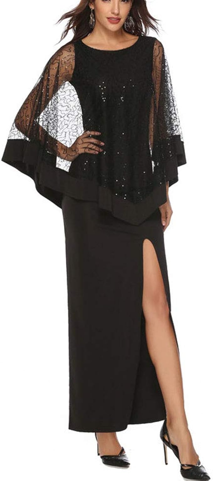 Dress Women Fashion Elegant Dress Sequins Classic Splicing High Waist