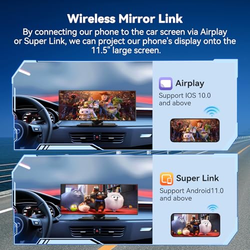11.5" Car Tablet Pro Max 2026: Wireless Carplay Screen for Car with 4K Front and 1080P Rear Camera, Android Auto Car Play Screen IPS Touchscreen/Mirror Link/Loop Recording/Navigation / 64G SD