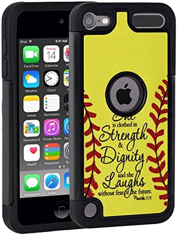 iPod Touch 6 Case,iPod Touch 5 Case,Rossy Softball Christian Bible Verse Proverbs 31:25 Quotes Shock-Absorption Hybrid Dual Layer Armor Defender Protective Case for Apple iPod touch 5 6th Generation